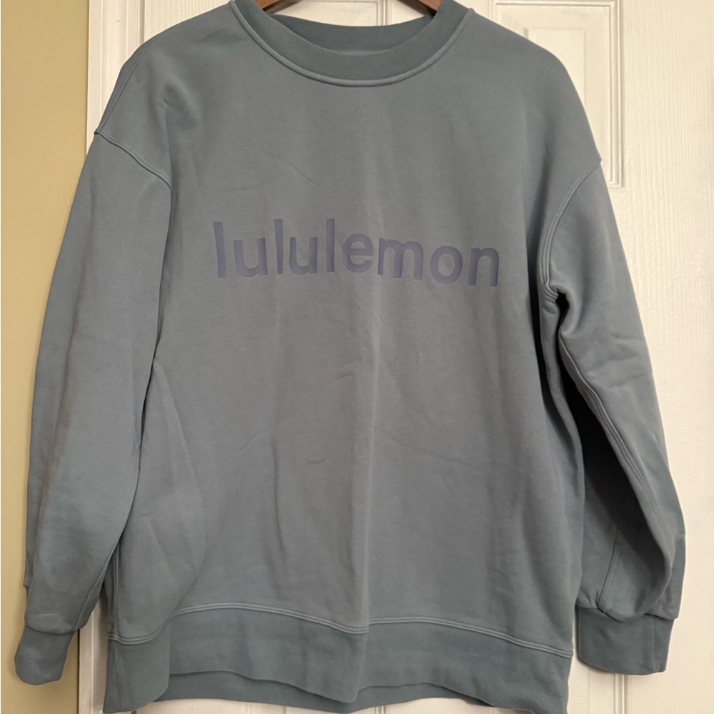 Lululemon Chambray All Yours Logo Crewneck Sweatshirt Light Blue 6 $118 - Picture 3 of 7